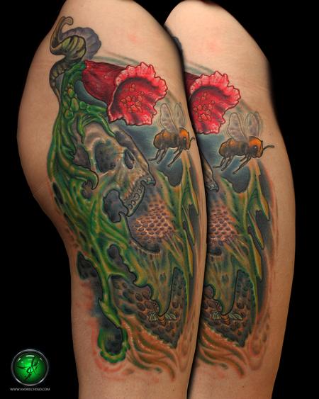 Tattoos - Bio organic skull honey comb color tattoo - 78424